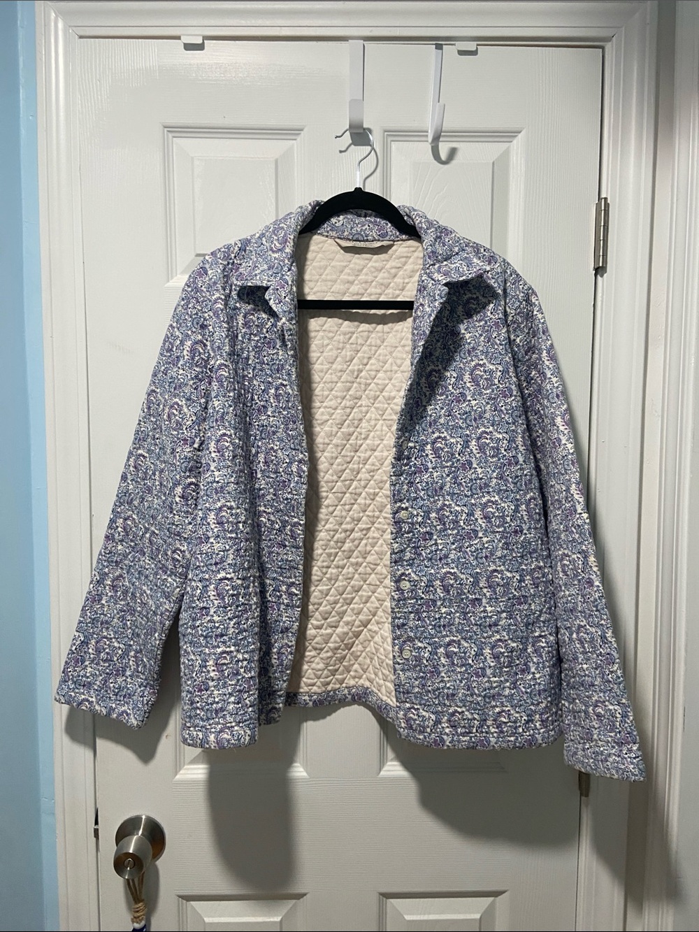 Laura Ashley Blue Floral Quilted-Trim Jacket